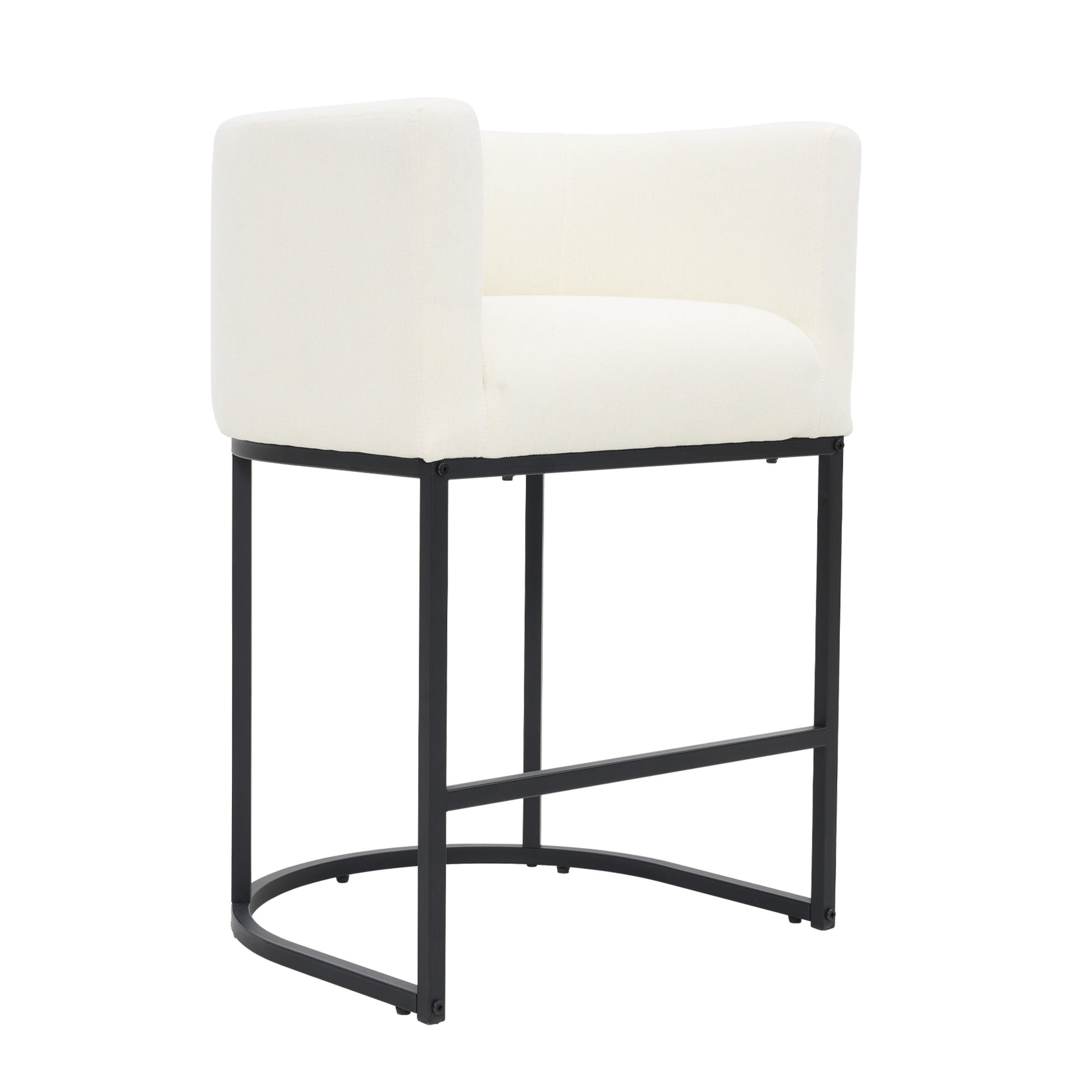 FANCROU 26" H Counter Height Bar Stools Set of 2, Fabric Barrel Stools with Back and Arms, Beige-Black Leg