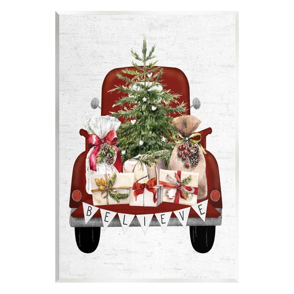 Stupell Industries Believe Seasonal Christmas Truck Graphic Art Unframed Art Print Wall Art, Design by Lettered and Lined