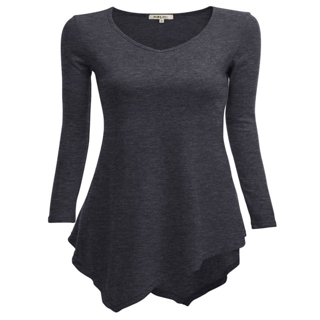CHOK Tunique Longue à Manches Longues Col en V pour Femmes Robe T-Shirt
