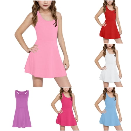 SUXIAN Toddler Dresses Summer Sleeveless Solid Color Slim Fit Tennis Casual Outdoor Play Comfortable Kids Dress for Girls RD2 12-13 Years