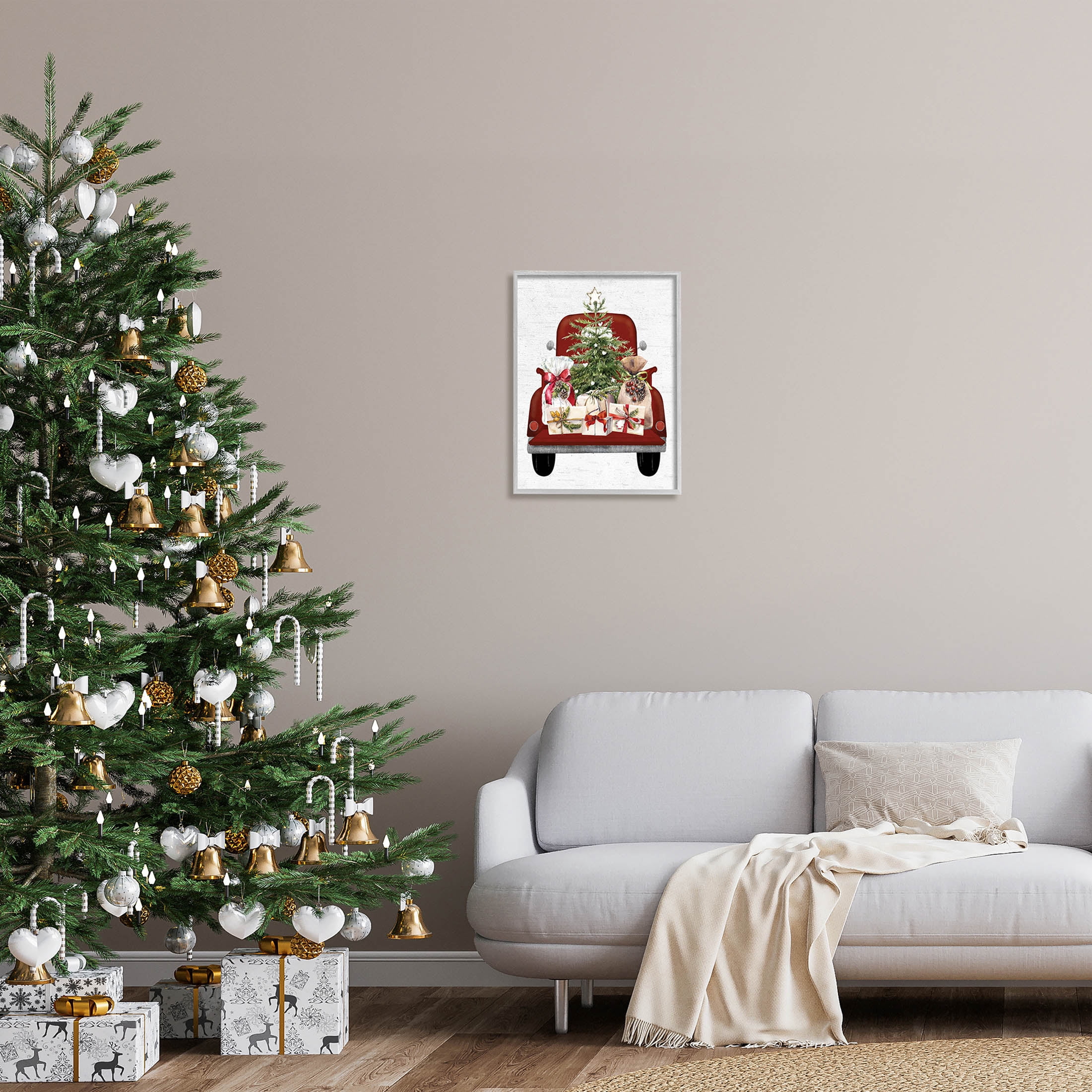 Stupell Industries Country Truck Christmas Gifts Graphic Art Gray Framed Art Print Wall Art, Design by Lettered and Lined