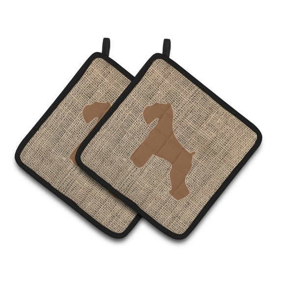 Carolines Treasures BB1073-BL-BN-PTHD Schnauzer Faux Burlap and Brown Pair of Pot Holders , 7.5HX7.5W, multicolor