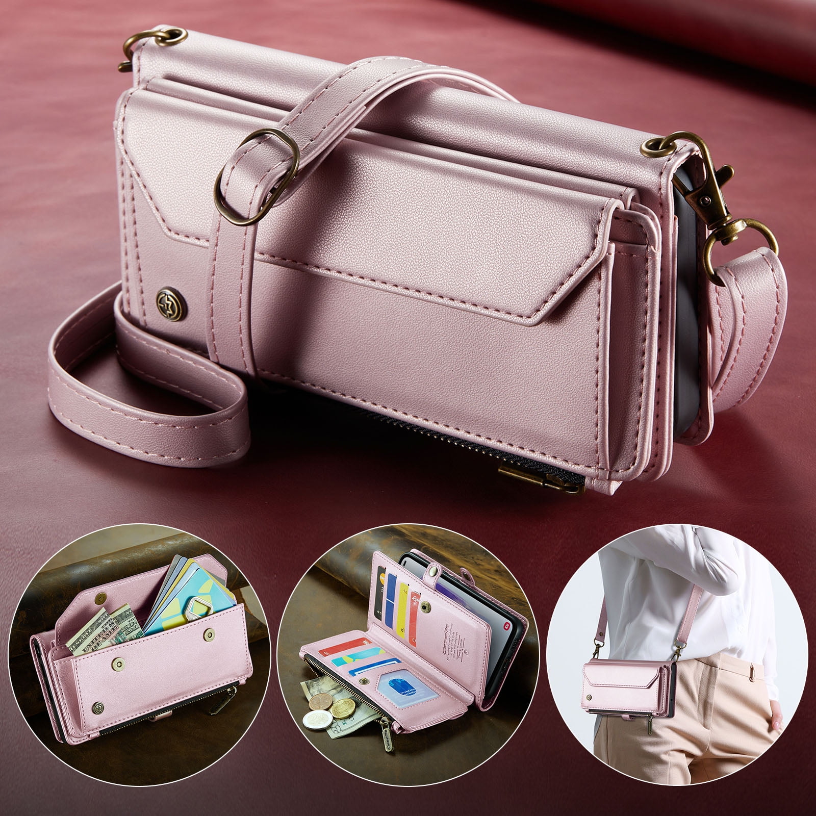 TECH CIRCLE Wallet Phone Case for Samsung Galaxy A54 5G (6.4") 2023 - Stylish Crossbody Phone Case with Shoulder/Wrist Straps, Lightweight PU Leather Cover with Card Slots & Pocket, Pink