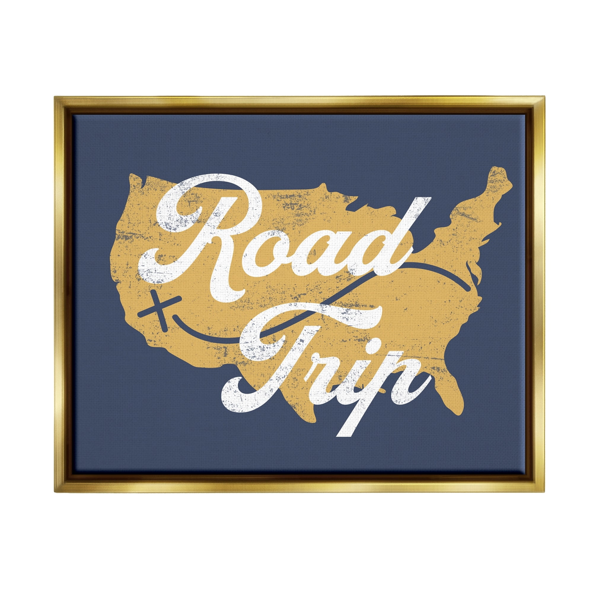 Stupell Industries Road Trip Vintage Text Traveling Country Map Metallic Gold Framed Floating Canvas Wall Art, 16x20, by Lil' Rue