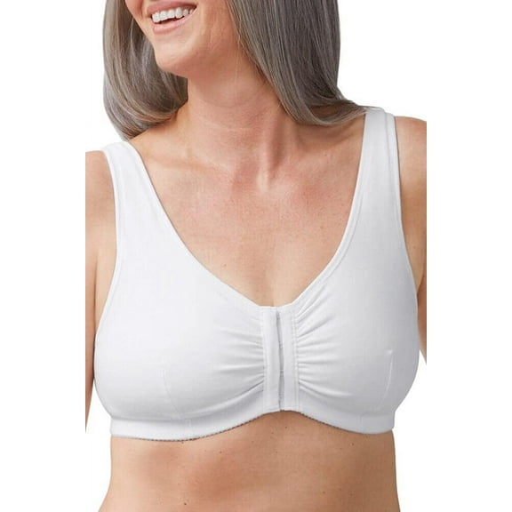 Amoena Womens Fleur Wire-Free Front Closure Cotton Pocketed Mastectomy Bra White XSC/D