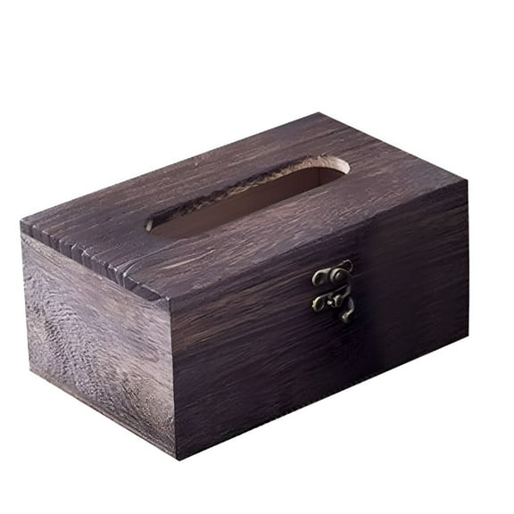 LAMIRO Rectangular Tissue Box Cover Decorative Wood Facial Tissue Holder with Hinged Lid Napkin Dispenser in Antique Style