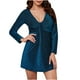 thumbnail image 1 of Vestido corto de manga larga para mujer, informal, sexy, con escote en V profundo, ajustado, de seda brillante Fridja  NMB3247, 1 of 1