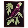 thumbnail image 1 of Modern Vibrant Magenta Purple Parrot On Tree Branch Linocut Illustration Black Plum Art Print Framed Poster Wall Decor 12x16 inch, 1 of 5