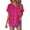 Hot Pink, variant on Women's Short Sleeve Shirt, Solid Color Crinkle Fabric Button Down Blouse with Batwing Sleeves and Lapel Collar, Casual Loose Fit Fashion Tops Navy M