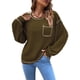 thumbnail image 1 of Suéter holgado con bolsillo en el pecho para otoño/invierno: verde OD, talla XL, top de punto de manga larga con diseño de murciélago, 1 of 4