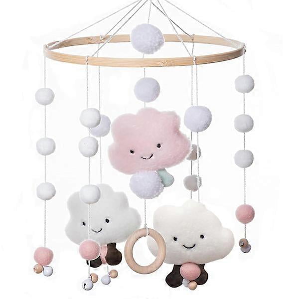 Crib Mobiles - Nursery Mobiles - Natural Crib Mobile for Girls with Felt Clouds - Wood Crib Hanging
