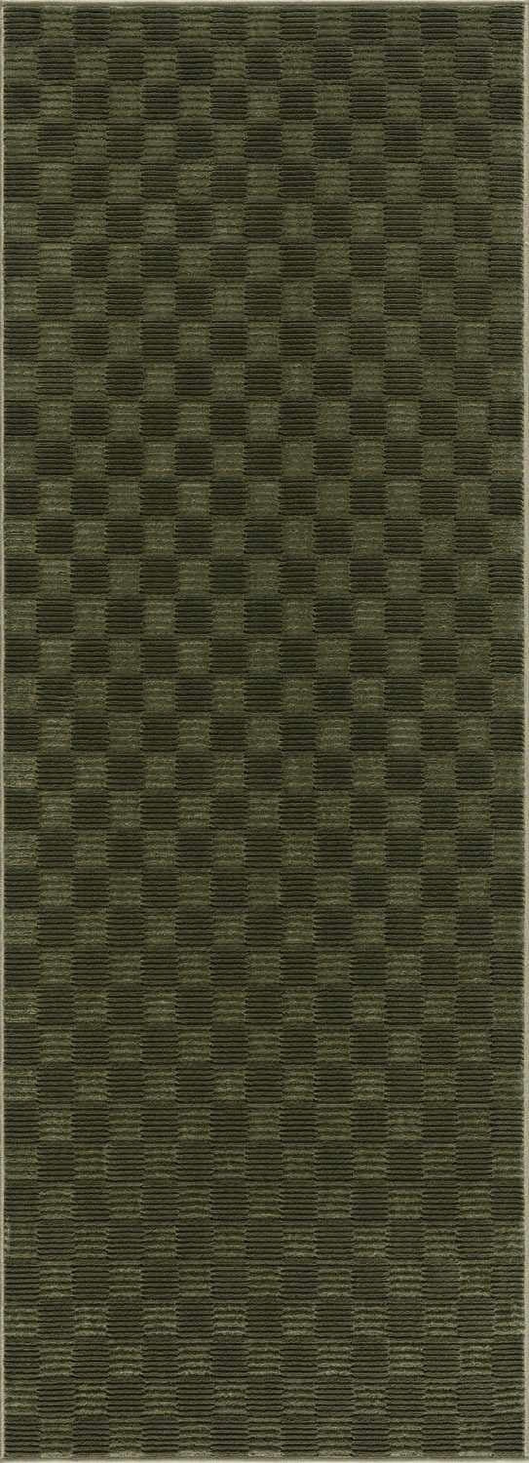 Hauteloom Truls Machine Washable Contemporary Area Rug - Modern Geometric Checkered Carpet for Living Room, Bedroom - Green - 5'3" x 7'