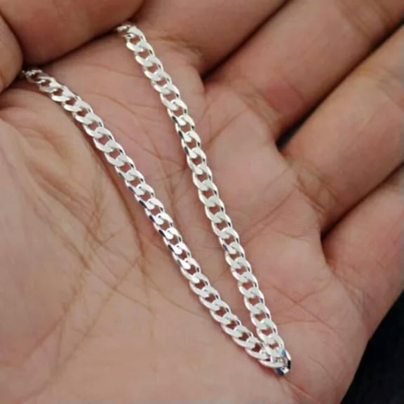 QQTDFG Fashion 4MM 925 Sterling Silver Plated Chain Men 1:1 Necklace 16-30 Inch NEW-16