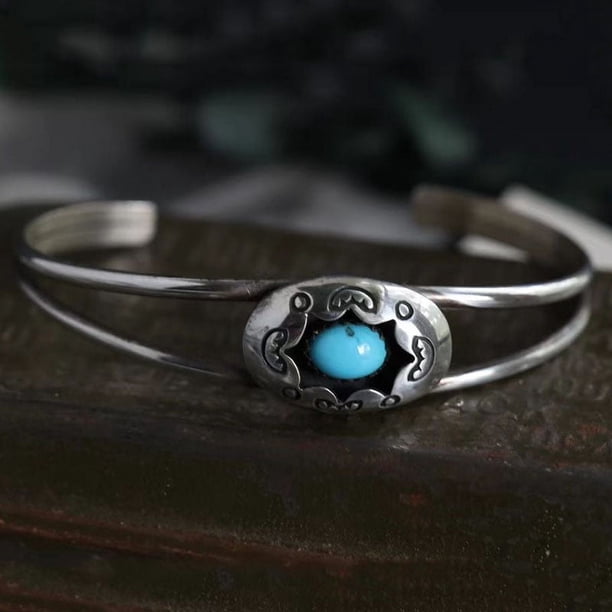 Xiao Hua Pulsera de turquesa para mujer, brazalete ajustable de turquesa, brazalete abierto de turquesa, brazalete bohemio occidental para niñas, regalo de joyería (07)