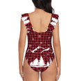 thumbnail image 6 of Yiaed Christmas Tree Buffalo Plaid Print Women's Ruffled One Piece Swimsuit V Neck Swimwear Slimming Monokini for Woman-Small, 6 of 8