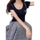 thumbnail image 1 of Women's Casual Short Sleeve Button Tee Bows Embroidered Accent Slim Fit T-Shirt Solid Color Ribbed Crop Top Bouse White L, 1 of 4