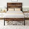 Twin Bed Frame with Headboard and Footboard, Metal Twin Bed Frame with Under-Bed Storage, All-Metal Support System, No Box Spring Needed, Easily Assemble, Vintage Grey