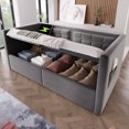 thumbnail image 3 of Upholstered Twin Daybed with Hydraulic Storage, USB & Type-C Charging, Velvet Tufted Sofa Back, Gray Bed Frame, Space-Saving Design, 3 of 8