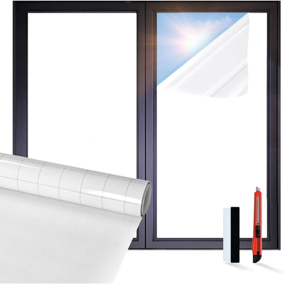 Window Privacy Film, Full Light Blocking Frosted Glass Window Clings, Removable Static Cling Frosting, Anti-UV Glass Door Covering, Opaque Sticker for Home, Matte White, 17.5"x78.7"