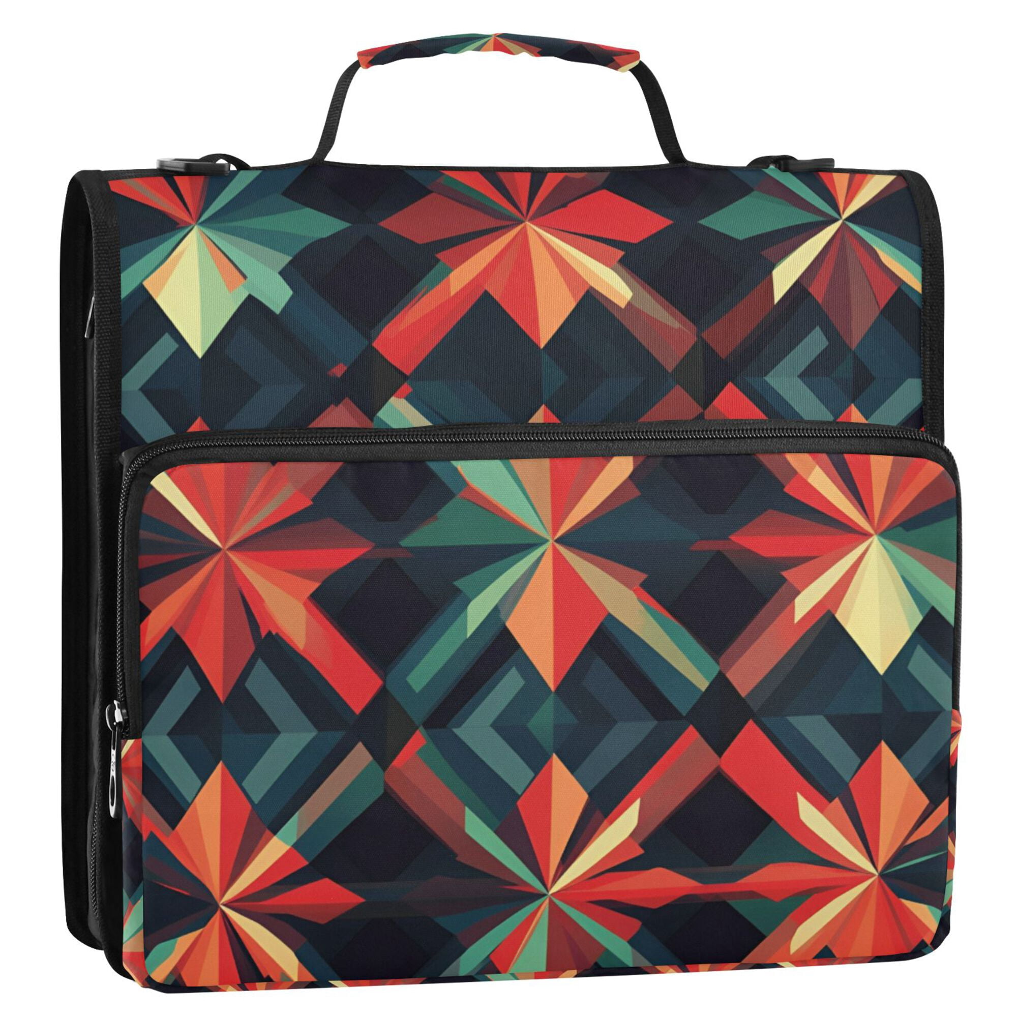 FORMRS Zipper Binder with Shoulder Strap 2-inch Ring 500 Sheet Capacity File Bag, Red Abstract