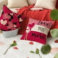thumbnail image 5 of Valentine''s Day Hugs and Kisses Love You More Pink Throw Pillow Covers, 16 x 16 Inch Valentine Heart Stripes Wedding Cushion Case Decoration for Sofa Couch Set of 4, 5 of 6