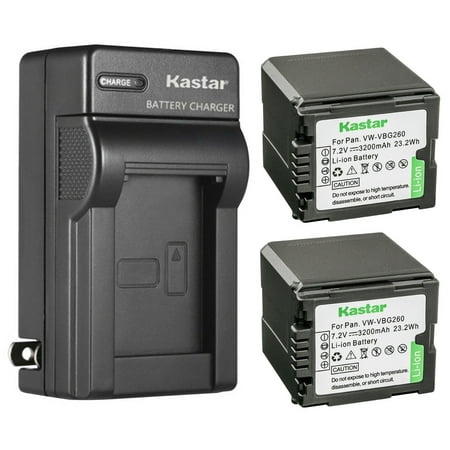 Kastar 2-Pack VW-VBG260 Battery and AC Wall Charger Replacement for Panasonic HDC-HS700 HDC-HS700K HDC-MDH1 HDC-MDH1GK HDC-SD9 HDC-SD9EG-K HDC-SD9EG-S HDC-SD9GK HDC-SD9-8GB