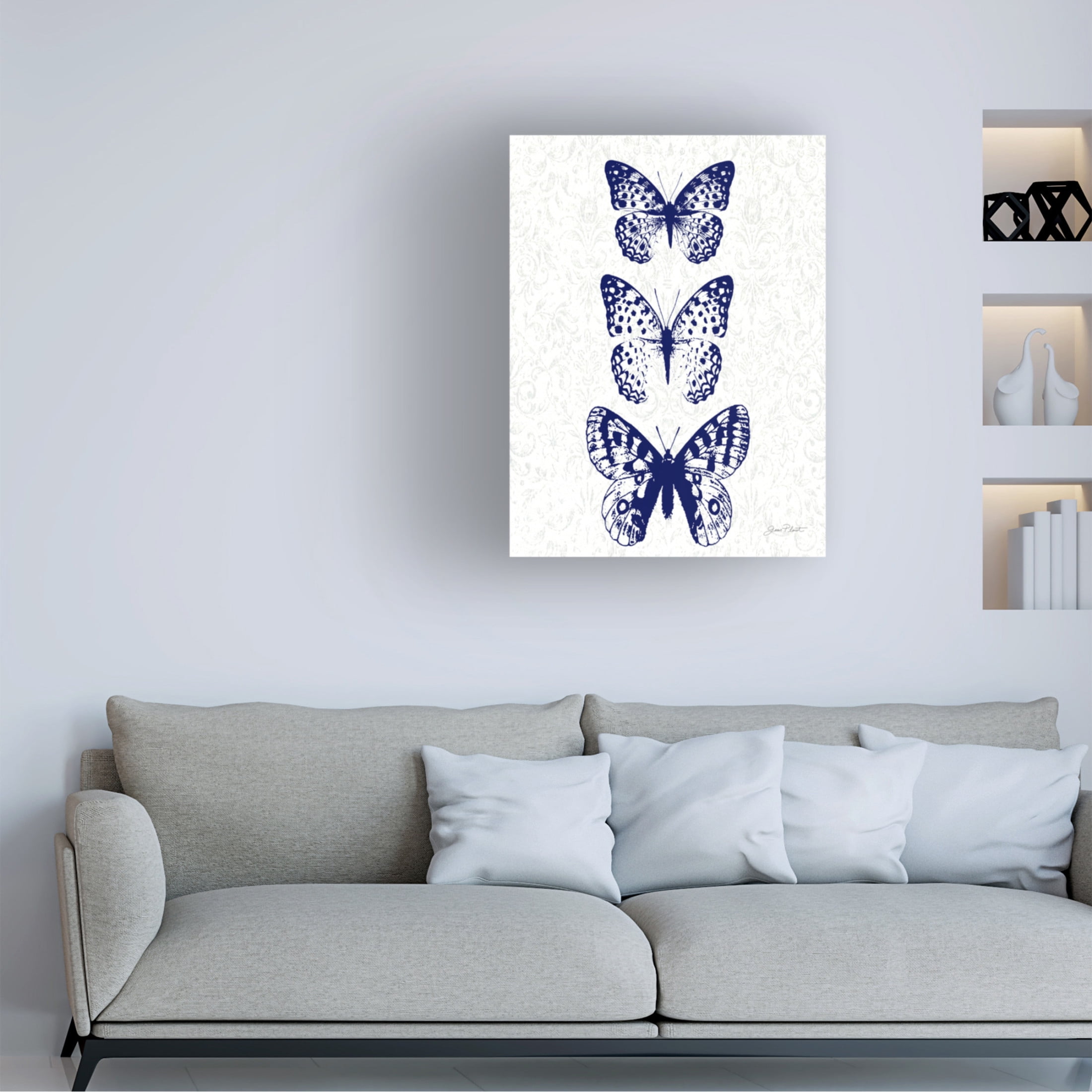 Canvas Wall Art - Jean Plout 'Indigo Butterfly Study A' Wall Art for Living Room, Bedroom, or Office Décor by Trademark Fine Art - 14 x 19 Inches