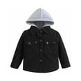 thumbnail image 2 of JURANMO Kids Toddler Boys Girls Button Down Hooded Shirt,Kid Toddlers Trendy Solid Color Patchwork Classic Long Sleeve Shacket Jacket Coat Baby Outwear with Front Breast Pockets 2024 Fall Winter, 2 of 9