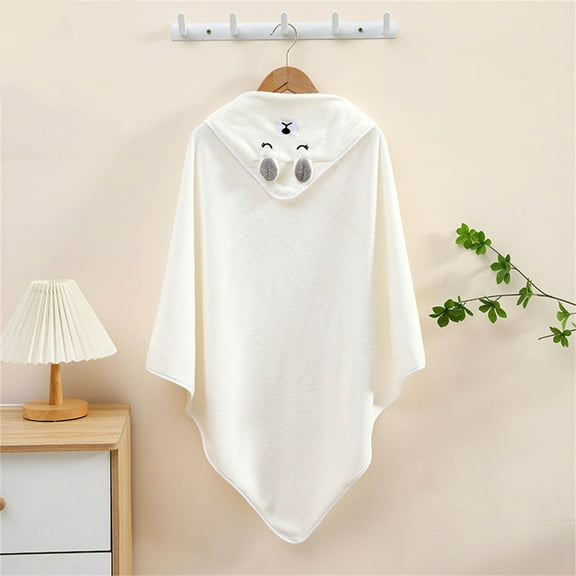 workcargo Juniors White Hooded Bathrobe Size S - 100% Polyester Ultra-Soft Quick-Dry with Plush Ears & Animal Face for Cozy Post-Bath Lounge