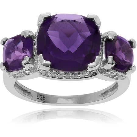 Brinley Co. Women's Amethyst Topaz Accent Rhodium-Plated Sterling Silver 3-Stone Fashion Ring