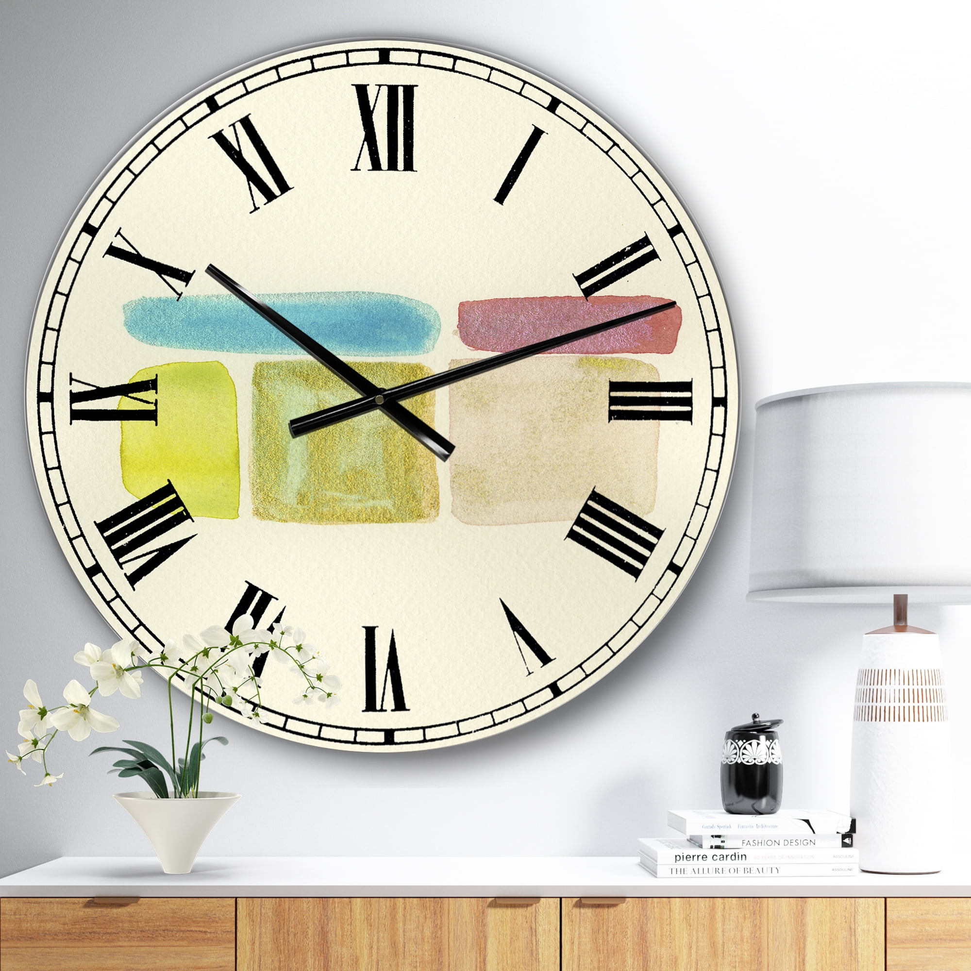 Designart Oversized Multicolor Analog Round Mid-Century Modern Wall Clocks, CLM25250-C23