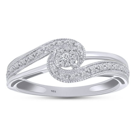 AFFY 0.05CT Natural Round Diamond Swirl Promise Ring for Women 14K White Gold over Silver-8.5