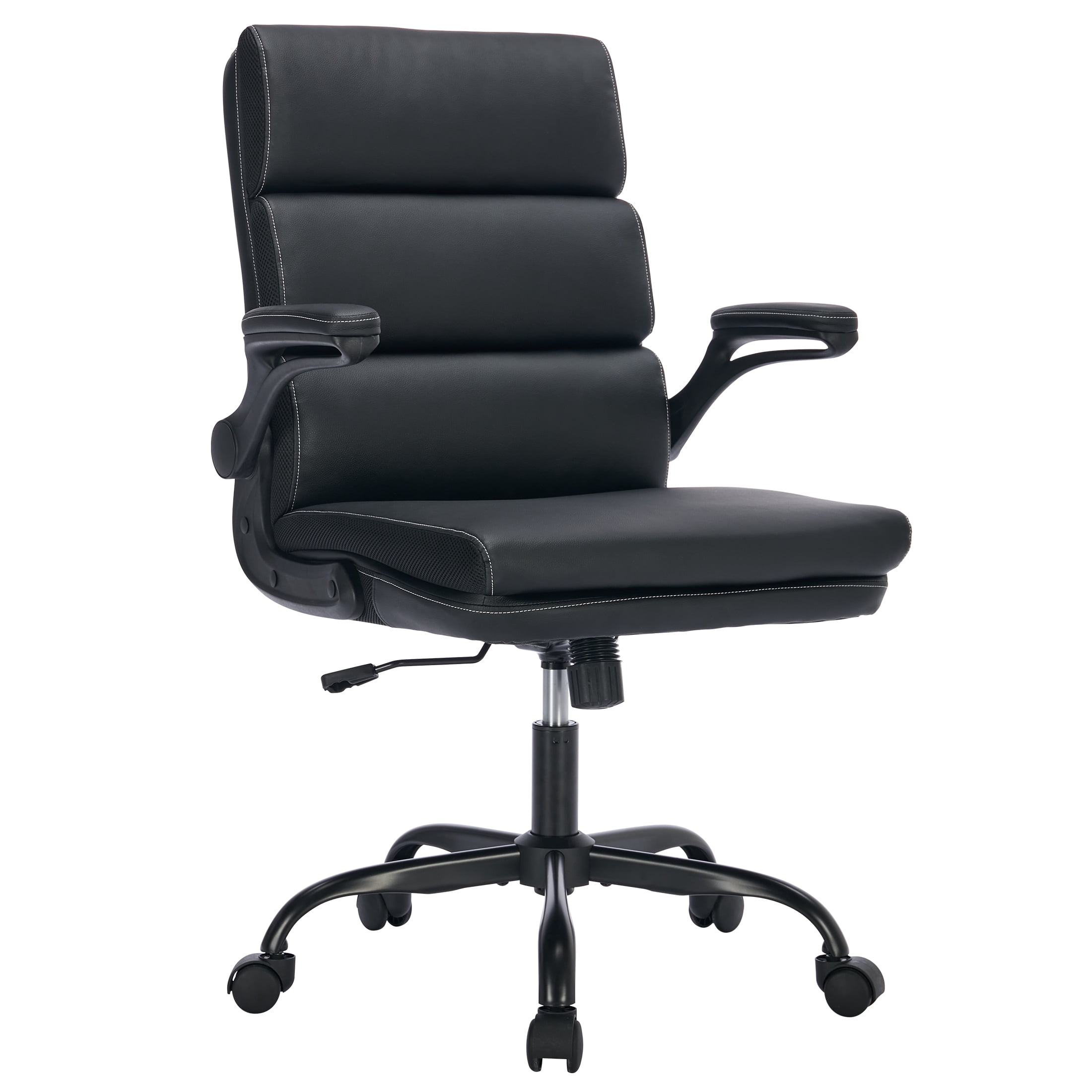 TMV Ergonomic Executive Desk Chair - PU Leather Adjustable Arm Swivel Office Chair for Vanity Desk, Home & Executive Desk,Black