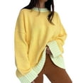 thumbnail image 4 of Liacowi Women Juniors Oversized Knitted Sweater Long Sleeve Contrast Color Pullover Retro Jumpers Tops Fall Winter Loose Knitwear for Teen, 4 of 9