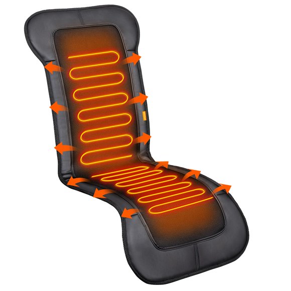 CARSHION Coussin de Siège Long de 47,2 Pouces avec Chaleur pour Dos et Cuisses, Housses de Siège Chauffantes en 2 Intensités, Chauffe-Siège en Maille Noire dans un Étui en Cuir PU