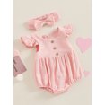 thumbnail image 4 of Musuos Baby Girl Summer Clothes Set 3M 6M 12M 18M Round Neck Fly Sleeve Solid Color Romper + Bow Headband Newborn Infant 2 Piece Set, 4 of 10