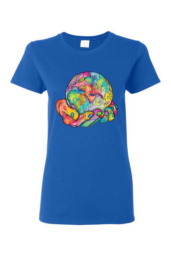 Rainbow Painted I've Got The Whole World Dean Russo Design Inspirational/Christian Women Graphic Tee, Royal, Large
