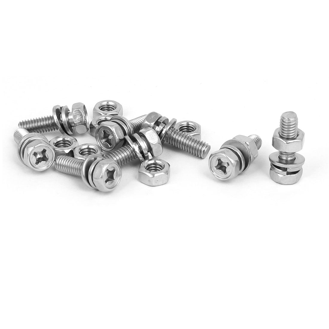 M6 x 20mm 304 Stainless Steel Phillips Hex Head Bolts Nuts w Washers 8 ...