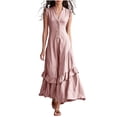 thumbnail image 2 of XiYing Robes d'Été pour Femmes, Robe Maxi Classique à Col en V Sans Manches pour Femmes avec Accoudoirs à Volants et Détail de Boutons devant pour Vacances d'Été, M-TTG,, 2 of 7