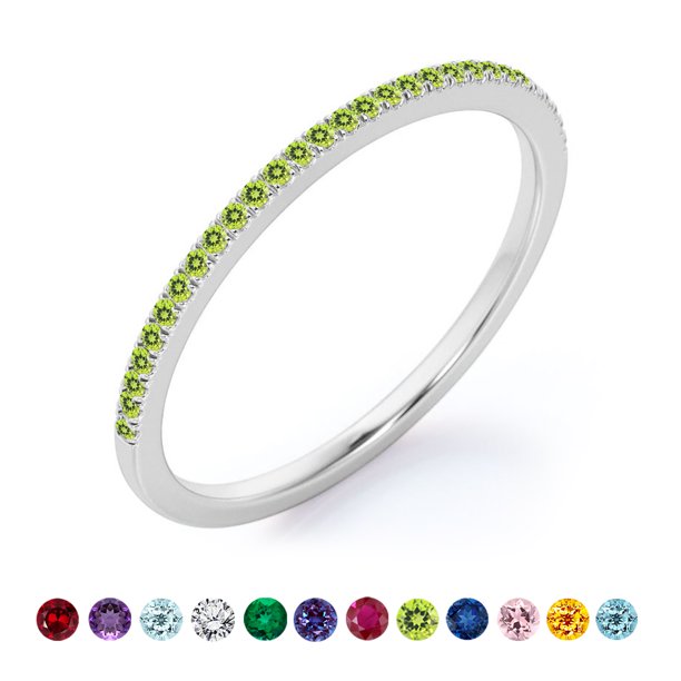 Anillo de bodas clásico JeenMata con detalles pavé de 0,25 quilates de corte redondo, piedra de nacimiento de agosto, chapado en oro blanco