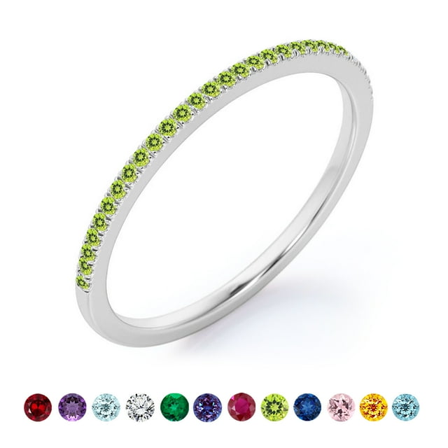 Anillo de bodas clásico JeenMata con detalles pavé de 0,25 quilates de corte redondo, piedra de nacimiento de agosto, chapado en oro blanco