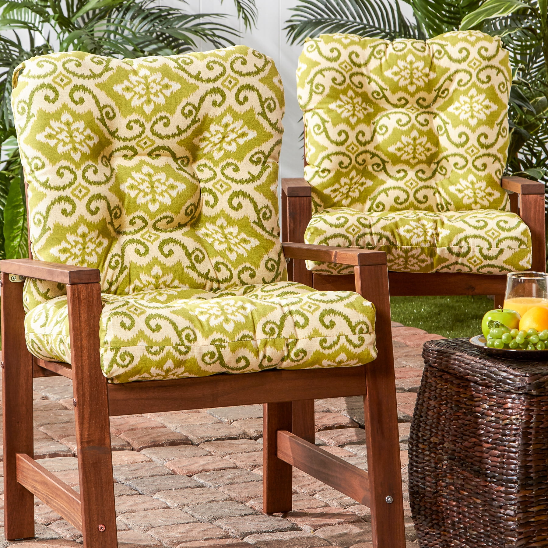 Greendale Home Fashions Outdoor Tufted 42'' x 21'' Chair Cushion, Set of 2, Shoreham Ikat
