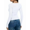 thumbnail image 5 of Women'S Solid Color Long Sleeve U-Neck Ribbed Knitted Casual Top Slim Fit Basic Shirt White M, 5 of 6