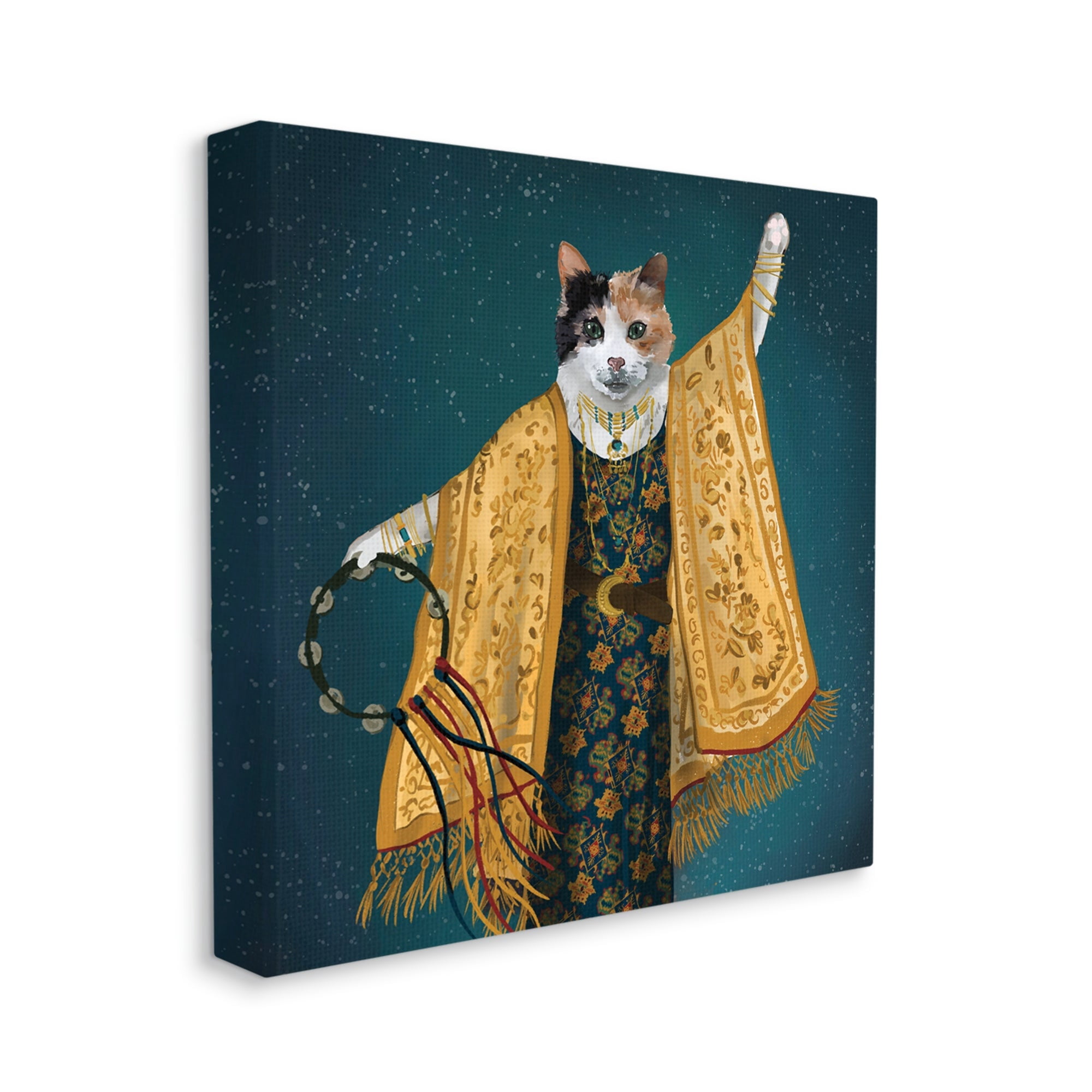 Stupell Industries Fashionable Cat Traditional Patterned Boho Clothing Portrait Graphic Art Gallery Wrapped Canvas Print Wall Art, Design by House of Rose