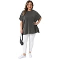 thumbnail image 3 of DARING DIVA Women's Plus Crew Neck Loose Fit Striped Summer Blouse 3X Black, 3 of 6