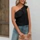 thumbnail image 5 of Top de un hombro para mujer, Top de verano con ojales y volantes, sin mangas, Color puro, 5 of 8