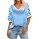 thumbnail image 1 of Fiudx Camisas de Mujer Camiseta de Manga Corta con Cuello En V y Estampado Cómoda Informal para Mujer a La Moda, 1 of 3