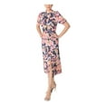 thumbnail image 3 of JULIA JORDAN Womens Navy Zippered Slitted Lined Band Collar With Ties Floral Pouf Sleeve Midi Wear To Work Fit + Flare Dress 10, 3 of 3