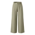 thumbnail image 6 of Women's Cotton Linen Wide Leg Pants Summer Casual Button up High Waisted Loose Trousers with Pockets by Yigetop Khaki S, 6 of 6