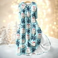 thumbnail image 2 of Christmas Dresses for Women Ladies Fashion Christmas Print Lapel Button-Down Seven-Quarter Cuff Strap-Up Dress for Christmas Party,Cyan,2XL, 2 of 5